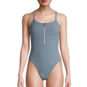 Juicy Couture Blue Gingham Seersucker One Piece Swim Suit XL NWT
